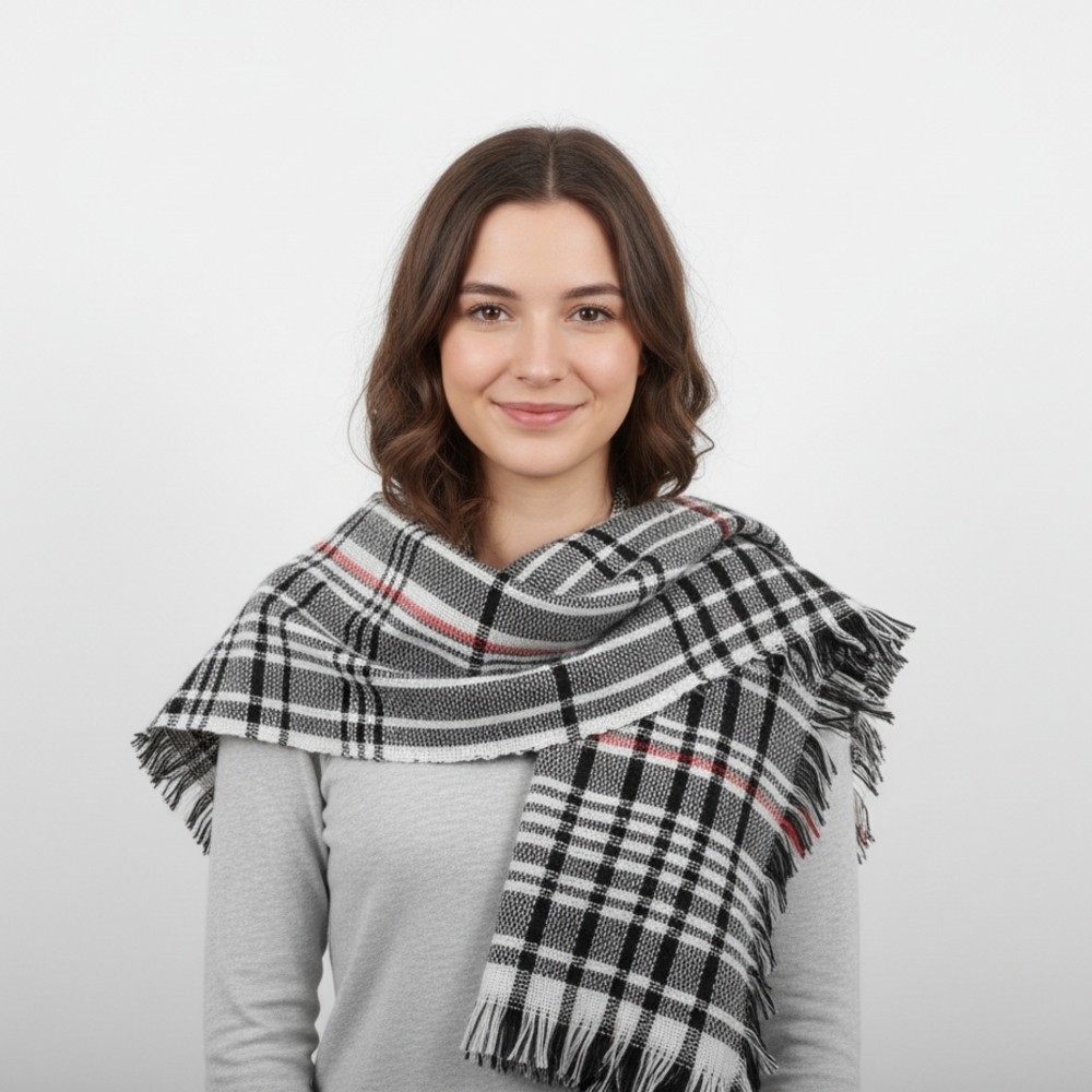Elegant Black and White Plaid Scarf Still Excellent Quality